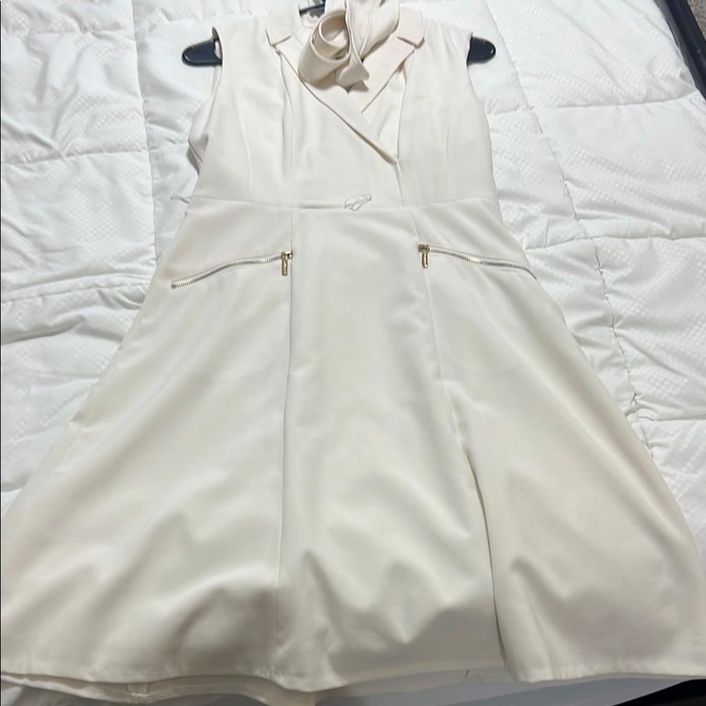 Calvin Klein White Mini A-line Dress with Cowl Neck for Wedding Guest